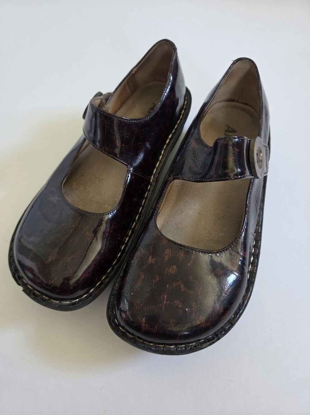Alegria PALOMA Brown Animal Print Patent Leather Mary Jane Shoes 37 US 7 EUC